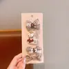 Tecido cor de café desenho animado presilha de cabelo infantil laço xadrez pérola presilha de tecido totalmente revestida presilha para franja de bebê sem danificar