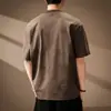 Camiseta de algodón jacquard retro estilo americano de manga corta para hombre, con corte holgado, diseño único y un cuello redondo fresco y transpirable, perfecta para el verano