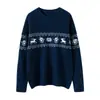 Tejido Jacquard de Diseño Retro Estilo Coreano para Mujer Otoño e Invierno 2025 Suéter Holgado Cálido de Cuello Redondo Tejido de Cachemira