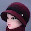 Gorro de punto de invierno para mujer, para madres de mediana edad y mayores, gorro cálido con forro de polar, gorro grueso con visera para clima frío