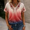 Fabricante Direto Roupas Femininas Transfronteiriças EUA 250ª Camiseta com Estampa Digital Gola V Dia da Independência Estrelas e Águias