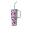 Especial transfronterizo para taza de coche con asa de 40 oz, aislamiento frío, gran capacidad, taza para hielo, tres generaciones, estampado de leopardo 5D, pedido mínimo