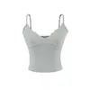 Camisola de encaje empalmado con cuello en V cruzado, puramente deseable para mujer, nuevo top corto gris ajustado primavera 2026 ins