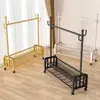 Cabide de chão doméstico, varal simples para secar roupas de quarto, cabide de roupas móvel, prateleira de armazenamento vertical de camada dupla