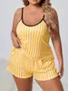 Camisola Sexy Rayada Popular Europea y Americana con Estampado Rayado Pantalones Cortos Talla Grande Ropa Deportiva Casual para Estar en Casa Venta al por Mayor