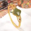 Pulseira Trevo de Quatro Folhas de Jaspe Natural Simulada, Estilo Chinês Retrô Recortado Moda Elegante Elegante Estilo Étnico Pulseira Aberta