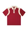 Primavera y Verano 240g Pesado Empalme Diseño Media Cremallera Cuello Camisa Polo Manga Corta Marca de Moda para Hombre Suelta Casual Camiseta Mujer