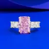 Venda Ao Vivo de Joias Mujing Novo Anel de Prata S925 8*12mm Retangular Diamante de Alto Carbono Importado Corte Flor de Gelo Rosa Estilo Doce