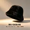 Nuevo sombrero de cubo de pelo sintético de visón para mujer, estilo coreano, casual y versátil, con un forro cálido y grueso de pelo sintético de conejo