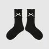 1746 calcetines infantiles al por mayor, calcetines de media caña bordados con lazo, estilo Miu girl, calcetines de algodón sin costuras con puños holgados para niñas