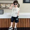 Conjunto de Pantalones Cargo de Verano y Chaleco con Letras para Niños, Conjunto Casual Delgado de Dos Piezas para Niños, Ropa Infantil de Exportación para Niños Pequeños y Medianos