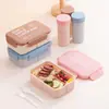 Caja de almuerzo de plástico portátil para llevar, apta para microondas, juego de fiambrera para estudiantes y vaso de agua, fiambrera de frutas para trabajadores de oficina