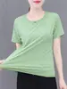 Camiseta de Seda de Gelo de Secagem Rápida com Manga Curta para Mulheres Verão 2026 Nova Roupas Femininas Plus Size Malha Respirável Top Fresco