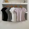 Camiseta de manga corta de verano casual, escote en V, ceñida a la cintura, abertura lateral, manga acampanada, corte ajustado, dobladillo irregular, estiliza, versátil