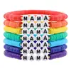Moda Europeia e Americana Estilo Boêmio Conjunto de Pulseiras Cor Arco-Íris Letras em Inglês Argila Macia Pulseira Elástica Joia