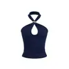 Top Regata com Gola Halter e Fivela Dourada para Mulheres, Peça Externa ou Interna de Verão, Top Sexy Ultra-Curto Pura Vontade com Design de Gola Halter