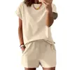 2026 Conjunto de Exportación de Ropa de Mujer Europea y Americana Amazon Verano Tiktok Talla Us Conjunto de Dos Piezas de Manga Corta y Pantalones Cortos Cuello Redondo Verano