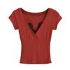 Camiseta de Manga Corta con Cuello en V y Encaje Estilo Francés para Mujer, Verano Sexy, Ajuste Puro y Ceñido, Adelgazante, Chic, Top Corto