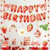 Amazon Fruta Tema Fresas Set de Cumpleaños Decoración de Fiesta Suministros Banderines Banderas Espirales Día del Niño