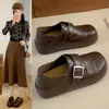 Mocasines y zapatos estilo Birkenstock, 2026 retro de cuero suave para mujer que aumentan la altura, zapatos planos de otoño de suela blanda, zapatos de suela gruesa de nuevo estilo con punta redonda y hebilla