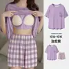 Pijama Feminino de Verão com Manga Curta e Bojo, Desenho Animado para Dormitório e Casa, Soltinho, Tamanho Grande, Respirável, Confortável, Pode Ser Usado Fora
