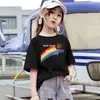2111# Camiseta Infantil de Manga Curta Versátil Verão Top Curto Novas Roupas de Verão para Crianças Estilo Ocidental Moda para Crianças Médias e Grandes