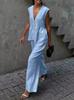 2025 Algodón Cuello en V Sin Mangas Top Chaleco Pantalón Traje de Mujer Europeo y Americano Nuevo Color Sólido Elegante Commuter Conjunto de Dos Piezas