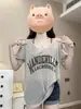 Blusa Casual Estampada de Manga Curta Estilo Coreano Plus Size para Mulheres, Camiseta de Verão Estilo College, Caimento Solto para Cobrir Figuras Curvilíneas