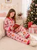 Pijama Cardigan com Gola Lapela de Seda de Leite para Crianças Maiores Europeias e Americanas Adolescente Estampa de Listras de Natal Manga Longa Roupa de Casa