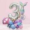 Prata transfronteiriça Digital Fishtail Shell Balloon Combinação terno Balão de Filme de Alumínio Balão de Decoração de Aniversário Infantil