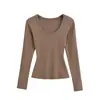 9170-Estilo Pura Pasión Camiseta Sexy de Moda con Cuello en U y Mangas Largas para Mujer 2025 Nueva Sexy Ajustada Camiseta Base Superior