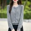 Cárdigan grueso de lana fina con lentejuelas bordadas, chaqueta con bordado de lentejuelas resistente, cárdigan versátil y elegante para mujer para primavera y otoño