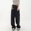 Jeans Azul Reto Largo Casual Versátil de Cor Clara com Caimento Longo para Mulheres