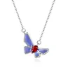 Collar de Plata S925 con Colgante de Mariposa de Piedra de Cristal Natural Esmalte Artesanal Corte Floral de Alta Gama Collar Tesoro de Color