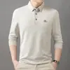Camiseta de Manga Larga sin Costuras para Hombre, Primavera y Otoño, Camisa Polo Versátil de Cuello de Solapa Casual, Camiseta Base para Hombre de Mediana Edad, Top Camiseta