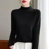 25 Nuevos Suéteres de Lana 100% Pura para Mujer de Otoño e Invierno con Borde Enrollado de Cuello Medio Alto Manga Larga Base Tejido