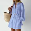 Verano 2025 Camisa Europea y Americana para Mujer Jacquard Manga Abullonada Top Elegante Shorts Diseño de Sentido Commuter Traje Casual