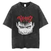 Camiseta Vintage Lavada com Estampa de Anime 230g Algodão Puro Camiseta Logo Personalizado Moda de Rua Gola Redonda Manga Curta Camiseta Masculina
