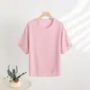 Camiseta de Sarja de Algodão com Gola Redonda e Manga Curta para Mulheres no Verão Solta Tamanho Grande Respirável e Confortável Cor Lisa Versátil Camiseta de Algodão Artificial