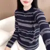 Suéter de punto a rayas con cuello redondo para mujer, nueva colección otoño/invierno 2026, estilo holgado y relajado, de manga larga, tejido fino, adecuado como capa base o top