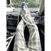 Calça masculina xadrez boca de sino estilo high street americano transfronteiriço, calça esportiva fina de secagem rápida para o verão, calça de perna reta estilosa e sofisticada
