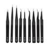Pinzas de acero inoxidable al por mayor ESD-15 negras antiestáticas clip punta codo se puede pedir logo Nido de Pájaro recoger cabello injerto