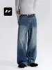 Jeans rectos de estilo retro americano dreamcore azul para hombres y mujeres, lavados, adelgazantes, holgados, versátiles, de pierna ancha, casuales