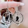 Pendientes Largos Múltiples Anillos Pendientes de Cristal Negro Pendientes Elegantes de Mujer Estilo Coreano Pendientes Versátiles Pendientes de Moda