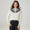 Suéter de cashmere com gola semiaberta Fair Isle feminino tricô jacquard outono e inverno novo estilo casual retrô suéter top que rejuvenesce