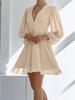 Vestido de Chifón Francés con Cuello en V y Mangas Largas para Mujer Moda Primavera 2026 Color Caqui Cintura Ceñida Línea A Vestido para Descanso en el Té para Mujer