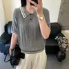 Blanco Color-Blocking Verano Versátil Nuevo Color Sólido Viajero Ajustado Único Chic Tejido Cuello Polo Manga Corta Top