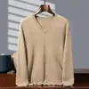 Suéter de cachemira con cuello en V para hombre, 100% cachemira pura, jersey casual de negocios, corte holgado, camiseta básica de cachemira de color liso