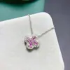 Collar de Trébol de Cuatro Hojas para Mujer Zafiro Rosa Natural Plata de Ley S925 Estilo Coreano Verano Versátil Diseño de Alta Gama Ligero