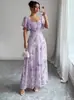 Verão 2026 Novo Estilo Europeu e Americano Amazon Cross-Border Comércio Exterior Manga Folha de Lótus Estampado Slim Fit Vestido Elegante